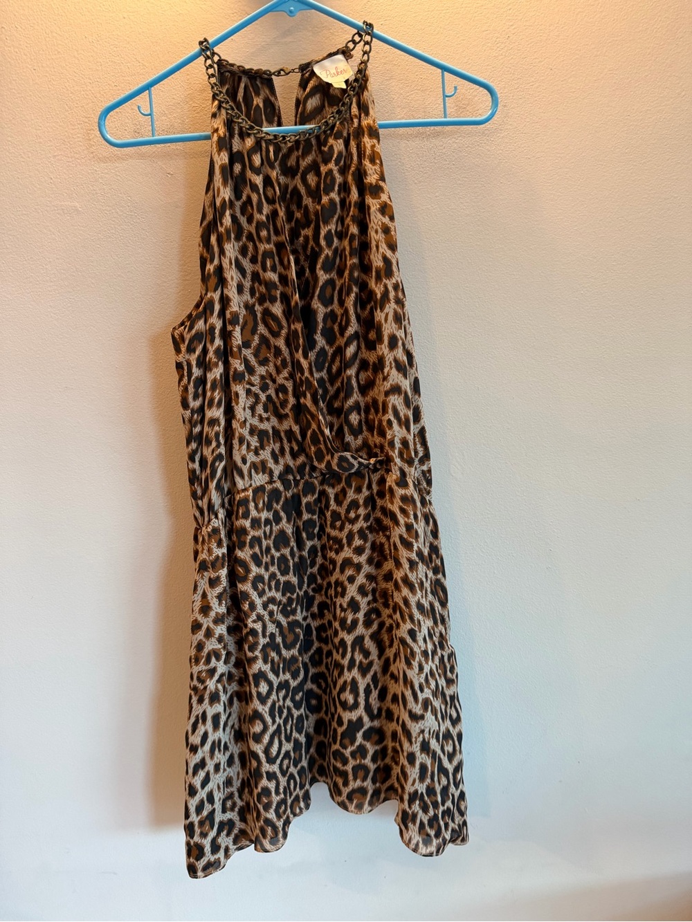 Parker Leopard Print Chain‎ Halter Mini Dress Brown Animal Print Size L
